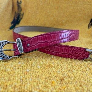 Vintage Pink Croc Embossed Leather Belt Western Horseshoe Buckle USA Made S/M